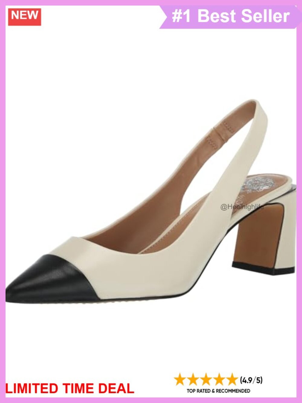 Vince Camuto Hamden Cap Toe Slingback Pumps Block Heel Pointed Toe Leather